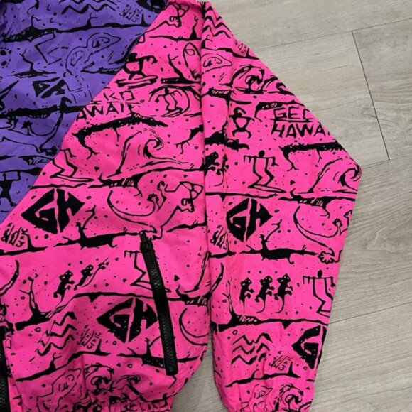 Vintage Gecko Hawaii Neon Pink Purple All Over Print Windbreaker Jacket - Picture 3 of 10